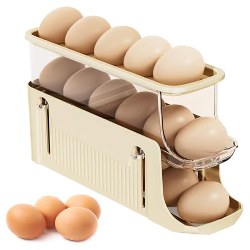 Eierhalter für Kühlschrank, Platzsparender Rollender Eierspender für Kühlschrankaufbewahrung, Abnehmbar Organizer Eier aus Stabilem PTE-Material, hält 15-17 Eier (Gelb)