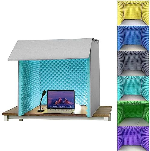 Portable Vocal Booth Isolation Booth,Microphone Isolation Booth Cube,Desktop Soundproof Cover,Vocal Sound Absorbing Shield (Light Blue)
