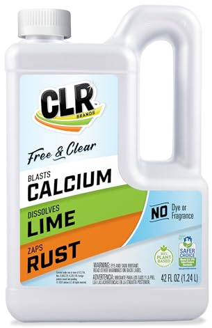 CLR Brands Calcium, Lime & Rust Remover Free & Clear, No Dyes or Fragrances, Gentle Lime and Bathroom Descaler, Removes Hard Water Stains and Rust Deposits, 42 Oz Bottle