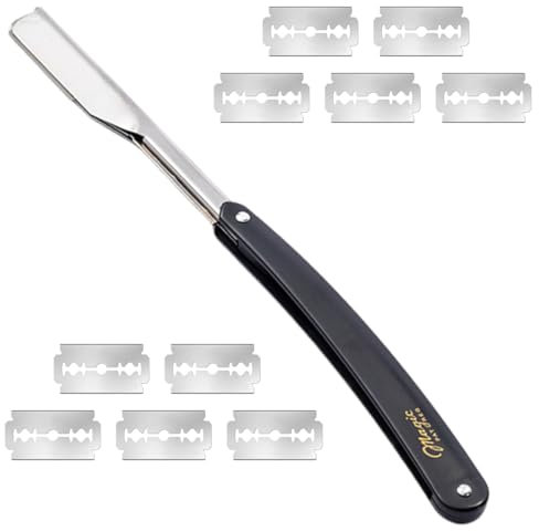 PRAOFRT Rasoir Homme Lame rasoir Rasoir à Barbe Coupe choux, Rasoir de Barbier avec 10 Lames de Rasoir Manuel avec Coupe Choux Barbe à Lame Interchangeable