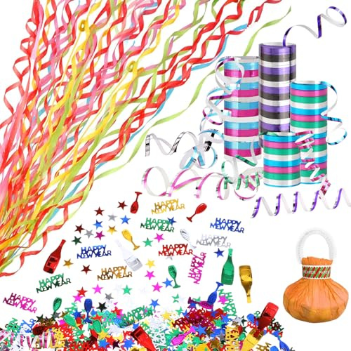 DPKOW Bunt Glitzer Luftschlangen Silvester Wurf Handwerfende Bänder Konfetti, Metallic Luftschlangen Kanone Konfetti Bombe zum Silvester Deko 2027 Tischdeko Gadget
