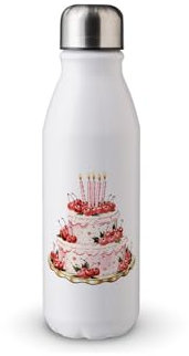 MAXIKIWI - Borraccia a parete singola con tappo a vite, in alluminio leggero non isolato, senza BPA, a prova di perdite, torta di compleanno vintage, 500 ml