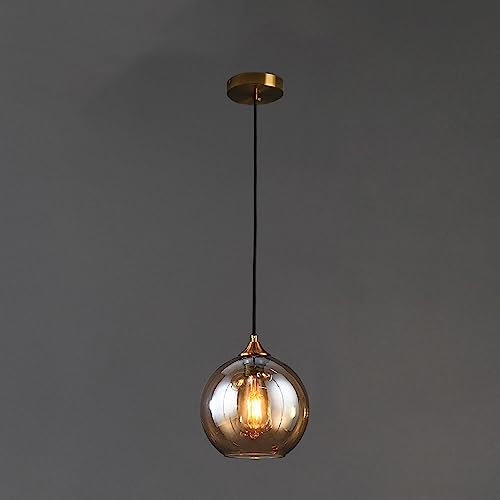 Lampe suspendue noire moderne en verre fumé avec boule de ferme, luminaire suspendu au plafond en verre ambré chromé, lustre industriel vintage pour salle à manger, cuisine, îlot, restaurant, bar, caf