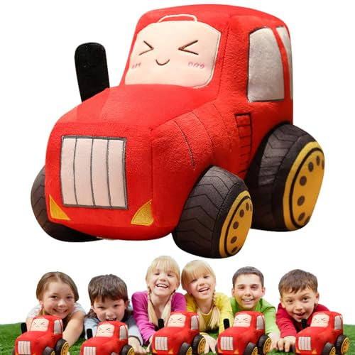 BAISHUWU Wurfkissen Plüsch Traktor, Traktor Plüschkissen, Traktor Stofftier Kissen, Traktor Plüschtiere, Tractor Themed Pillow, Traktor Auto Plüschkissen, Tractor Plush Toy, Kinder（Rot）