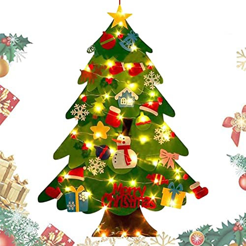 Árbol De Navidad De Fieltro con Luces Árbol De Navidad para Niños Conjunto De Árbol De Navidad De Fieltro Decoración De Navidad para Paredes Y Puertas del Hogar