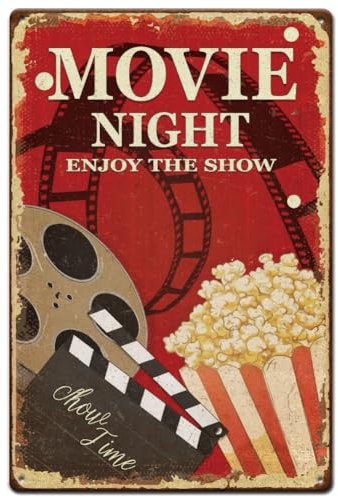 Hobbspring 1 Stück Vintage Metallblechschild 20x30cm Retro Eisen Filmnacht Schild Rostige Optik Enjoy The Show With Popcorn Poster Für Kino Café Bar Kneipe Bierclub Wand Und Heimdekoration