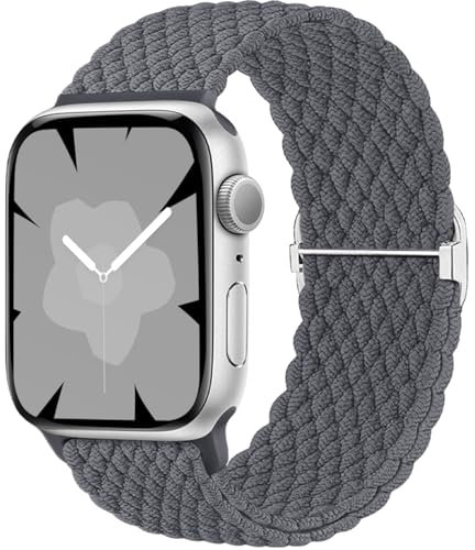 Ynitec Braided Loop Correa Compatible con Apple Watch 40mm 41mm 38mm 42mm (Series 10), Elásticas de Tela de Nylon Pulsera Deportiva Para Caballero Para iWatch 10 9 8 7 6 5 4 3 2 1 SE, PiedraGris