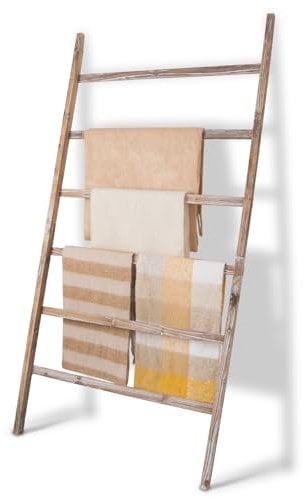 SwaaVee Quilt Ladder 6-Tier Towel Rack, Wooden Decorative Blanket Ladder Shelf for Home Decor, Wall Leaning Farmhouse Quilt Display Towel Holder Organizer for Living Room, Bathroom (38 Wide)