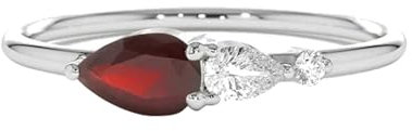 Ayoiow Ring Frauen Weißgold 375 4x6mm Birnenschliff Rot Rubin Ringe für Damen Gold Ringe 45 (14.3)