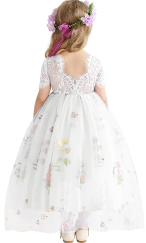 Amissz BlumenmäDchenkleider Spitze Hinten Kleid Und Blumenstickerei Geburtstag Tutu-TüLl-Kleider Festliches Kleid MäDchen Abendkleid Cocktailkleid Festzug Ballkleid 2-8 Jahr