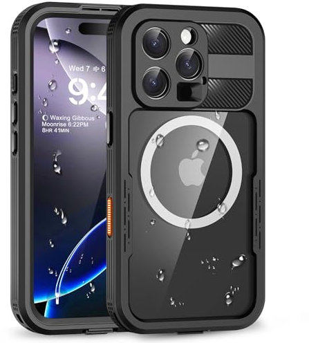 WIFORT for iPhone 16 Pro Max Waterproof Case, Compatible with Magsafe, Shockproof Dustproof Cover with Built-in Screen/Camera Protector, 360 Full Body Protective Front and Back Cases 6.9-Black