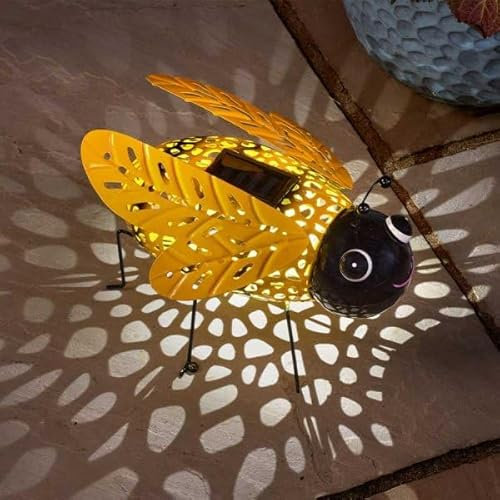 Garden Mile Large Solar Silhouette Bumble Bee Garden Insect Ornament Metal Waterproof Solar Powered Garden Lights for Outdoor, Patio, Pathway Decorative Lighting