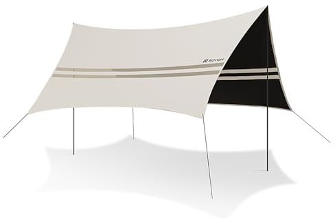 SLDAGe tarp 5.5x4.4 wasserdicht Beige Camping Zeltplane, Ultraleicht und Tragbar, UV-Schutz & Schnee & Regen, mit Stangen, Aluminiumstifte, für Hängematten, Outdoor-Aktivitäten, Terrassen