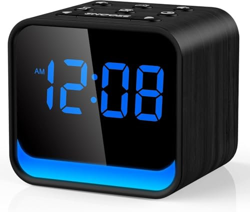 DOUMOSH Radiowecker mit Naturklängen & dimmbarer LED-Anzeige – digitaler Wecker mit Nachtlicht, sanftes Aufwachen mit ansteigender Lautstärke, kompakter FM-Radio-Wecker fürs Schlafzimmer & Nachttisch