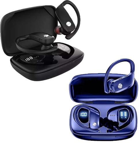 Generico Ear buds, wireless earbuds, Wireless Earbuds Bluetooth Headphones 48hrs Play Back Sport Earphones, with LED Display Over-Ear Buds, for Workout (Black*Blue)