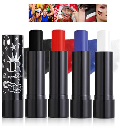 Baorder 4PCS Blue Red White and Black Lipstick,Face Body Paint Stick Kit, Eye Black Stick for Halloween,Safe Facepaint Lip Smacking White Foundation Lipstick Makeup