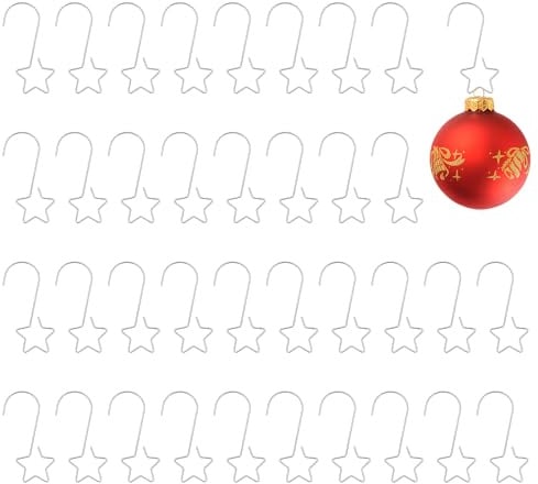 Stern Aufhänger für Weihnachtskugeln, 60 Stück Kugelaufhänger, Silber | Haken Weihnachtskugel, Schnellaufhänger Christbaumkugel Aufhänger für Christbaumschmuck