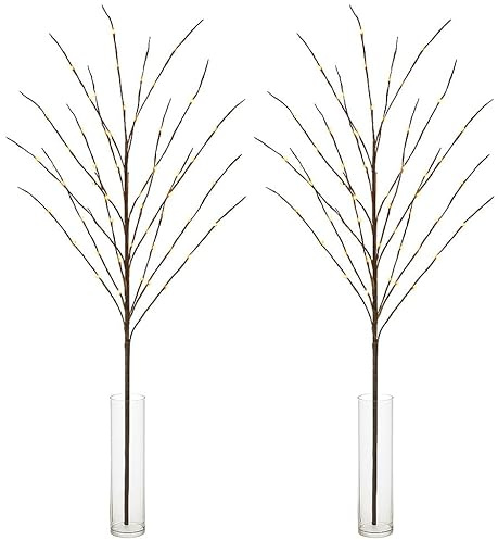 2x LED Deko Zweig 84 cm Schwarz mit 112 warmweißen LEDs – Batteriebetrieben mit Timerfunktion, IP44 für Innen & Außen – 23 flexible Äste, Lichterzweig für Vase, Wohnzimmer & Garten