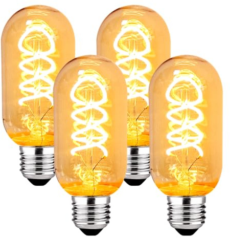 KANQIAO Edison Vintage Glühbirne E27, E27 LED Vintage Dimmbar 4W Retro Glühbirne LED Filament Lampe Warmweiß Ideal für Nostalgie und Retro Beleuchtung im Haus Café Bar - 4 Stück (T45 HPS)