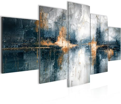Runa Art - Peinture Abstrait 200L x 100l cm 5 Parties XXL Decoration Murale Dessin Reflet Bleu 059751a