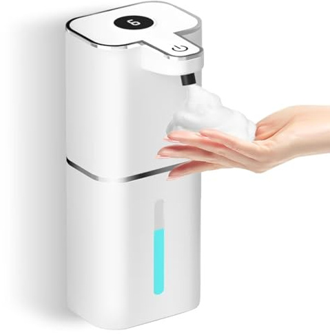 400ML Blanc Distributeur Savon Automatique avec 2 crochets & câble USB, 6 Vitesses Distributeur Savon Mousse de Mouvement Infrarouge, Étanche IPX5 pour Salle de Bain, Cuisine, Bureau, Hotel, Toilettes
