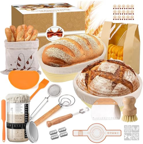31pezzi Cestino da Lievitazione per Pane, Cestini per Lievitazione Pane Banneton per Kit Pagnotta con panno fermentazione,Raschietto Accessori per La Cottura del Pane per Pasta, Frusta per Impasto