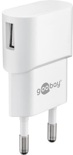 Goobay 44948 USB Netzteil Adapter für Steckdose 1 A (5W) / Netzteil mit seitlichem Eingang/Für Smartphone Ladekabel/Netzstecker/Stecker für USB Ladekabel/Steckdosenadapter/Weiß