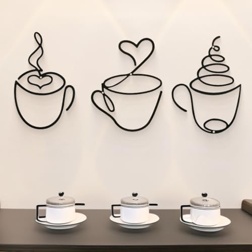 OFFASST Metall Wanddeko Kaffeetasse Schwarz - Dekorative Metallbilder für Küche, Café, Wohnzimmer, Arbeitszimmers und Flur als Moderne Wandkunst