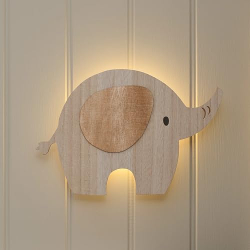 Lights4fun Ernie Elefant Wandlampe | warmweiße LEDs| Batteriebetrieben | Fernbedienung & Timer | für Kinderzimmer Schlafzimmer Wandleuchte | Deko Wanddeko Nachtlampe Nachtlicht | (H) 20 cm x (B) 30 cm
