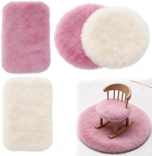 THXFUNAREA 4 Stück Miniatur Teppiche Für Puppenhaus, Beige Und Rosa, Hochwertige Ovale Und Runde Teppiche, Deko Für Barbie Puppenmöbel, Wohnzimmer Und Schlafzimmer, Weicher Bodenbelag