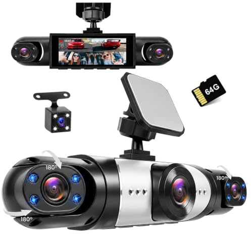 Realdio 360° Dashcam Auto Vorne Hinten, 4 Kanal Dash Cam Auto Kamera FHD | Inklusive 64GB SD-Karte, WDR (8 IR-LEDs),150° Weitwinkel, 3,16 IPS Display, G-Sensor, 24/7 Parkmodus, Loop-Aufnahme