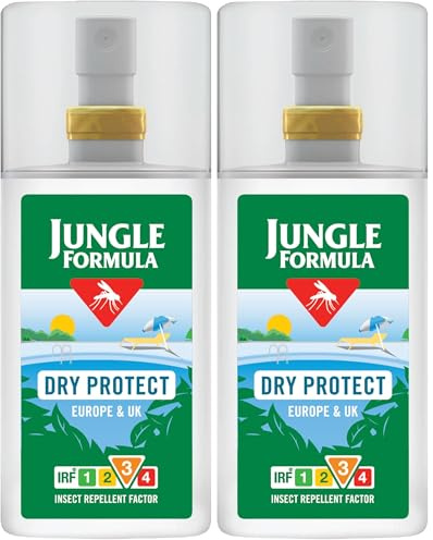 Jungle Formula Dry Protect Insect Repellent (90ml Spray Bottle) - DEET Free Mosquito, Midge & Biting Insect Repellent - Up to 6 Hours Protection from Bites - Non Greasy, Lightly Fragranced Bug Spray