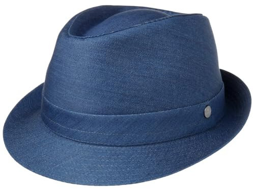 LIERYS Payato Jeans Denim Trilby Damen/Herren - Hut aus 100% Baumwolle - Stoffhut hergestellt in Italien - Fedora in M-XL - Baumwollhut mit Innenfutter Denim XL (60-61 cm)