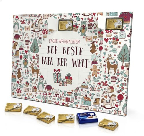 printplanet - Adventskalender mit Namen Der Beste Papa der Welt - Gefüllt mit Lindt Premium Schokolade - Motiv Christmasicons