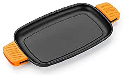 BRA Efficient Iron Parrilla Rectangular Lisa, Fabricada En Hierro Fun, Fundido, Negro, 35 cm