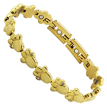 Goldenes Tierpfote Magnet Armband Pfote Tatze 24k hartvergoldet mit glitzernden Swarovski Crystals Energetix 4you 2153 Magnetix Fashion S/M