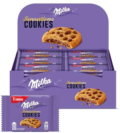 MILKA - Cookies Sensations - Cookies aux Pépites de Chocolat au Lait et Cœur Chocolaté - Lot de Biscuits Individuels - Format Familial Pratique pour le Goûter - Présentoir de 24 Paquets de 2 Cookies