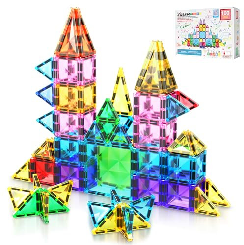 PicassoTiles 100 Stück Magnetbaustein Mini-Diamant-Serie Reisegröße On-The-Go-Magnet-Konstruktion Spielzeug-Set STEM-Lernset, Playset Kindergehirnentwicklung Stapelblöcke PTM100