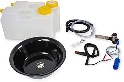 12V Wasseranlage Imbisswagen Verkaufsanhänger Campingküche Bausatz Spüle schwarz 32cm (320mm) OL Barwig Schwarz/chrom Raumsparkanister 12L (ad-ideen)