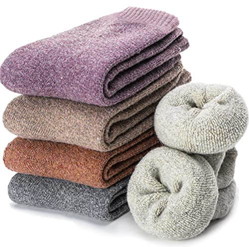 EBMORE Womens Merino Wool Thermal Socks Warm Winter Thick Walking Cosy Boot Crew Comfy Gift Work Hiking Socks for Ladies 5 Pairs(Mix Colour F)