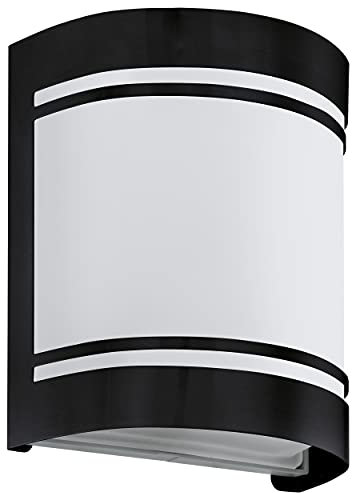 Eglo Applique murale extérieure LED Cerno, éclairage mural d’extérieur en acier zingué noir et verre opaque, douille E27, IP44