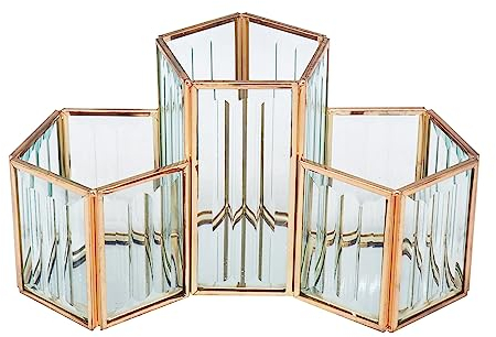 HARLIANGXY Porte Pinceaux de Maquillage Doré, Range de Pot Pinceau Maquillage en Verre, Rangement Pinceaux Maquillage Idéal pour Commode, Coiffeuse
