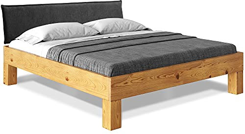 moebel-eins CURBY 4-Fuß-Bett mit Polsterkopfteil, Material Massivholz, rustikale Altholzoptik, Fichte