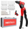 NEXTACK Nietpistolen-Set, robuste Pop-Nietpistole mit 360-Grad-Drehkopf für engen Raum, 4 HSS-Bohrer, 200 verschiedene Nieten und 4 Nasenstücke in organisierter, robuster Tragetasche NT200