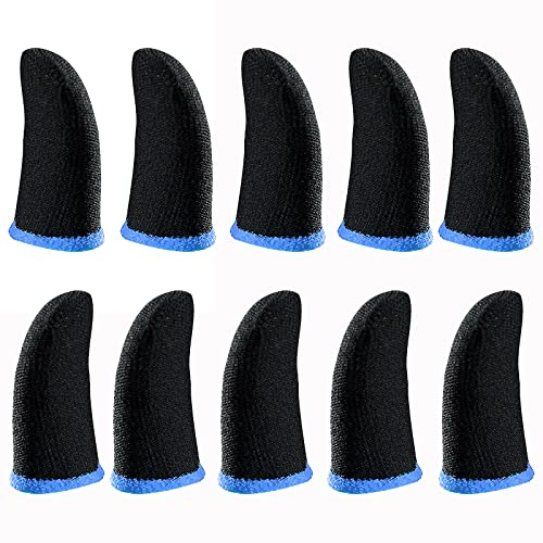 HUAYUWA 5 Pair Sweat-proof Fingers Gloves Seamless Touch Screen Mobile Game Controller Thumbs Finger Sleeves for PUBG Phone Gaming Accessories, Black + Blue