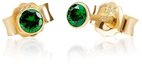 NKlaus Paar 3,0mm 333 Gelb Gold 8 Karat Ohrstecker Kristall Zirkonia Smaragd Butterfly Verschluss Damen Mädchen 3357