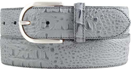 BELTINGER Damen-Gürtel mit Krokoprägung 4 cm | Leder-Gürtel für Damen 40mm Kroko-Optik | Kroko-Muster 4cm mit runder Gürtelschließe | Dunkelgrau 100cm