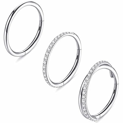 YADOCA 3 Stück 18G Chirurgenstahl Nasenpiercing Conch Piercing Ring Nasenringe Septum Ringe Nasenring Piercing Helix für Damen Herren 8mm 10mm
