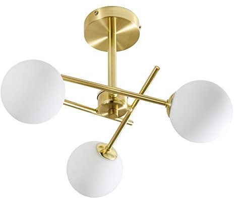 LITECRAFT Estelle Ceiling Light Bathroom Semi Flush IP44 3 Arm - Satin Brass