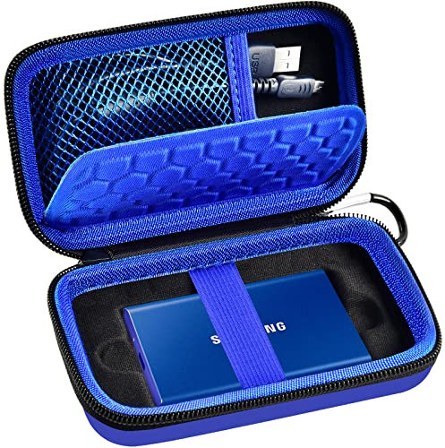 Case Compatible with Samsung T7/ T7 Touch Portable SSD 1TB 2TB 500GB USB 3.2 External Solid State Drive, Travel Carrying Storage Organizer Fits for USB Cables and More Accessories-Box Only (blue)